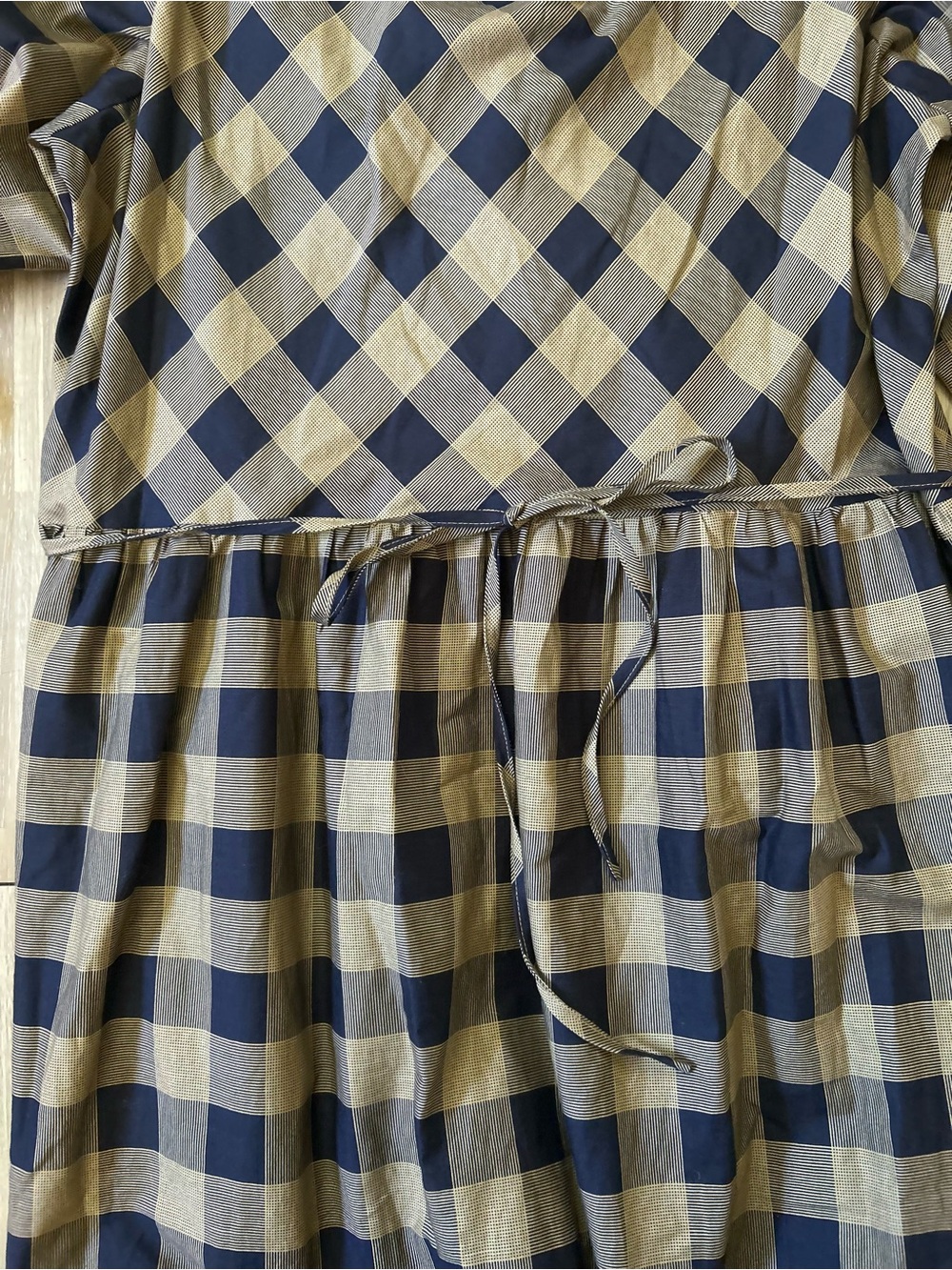 Summersalt Buffalo Plaid Tiered Midi Dress in Navy and Tan 100% Cotton Size Med - Picture 10 of 12